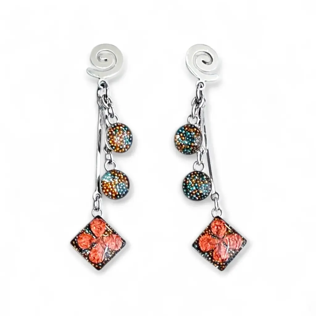 Arete Gota Flor Natural y Caviar Plateado - C4