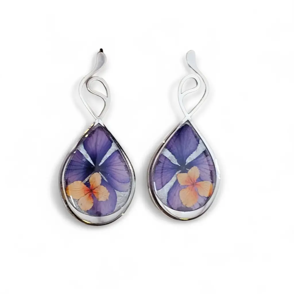 Arete Gota Flor Natural Plateado - C12