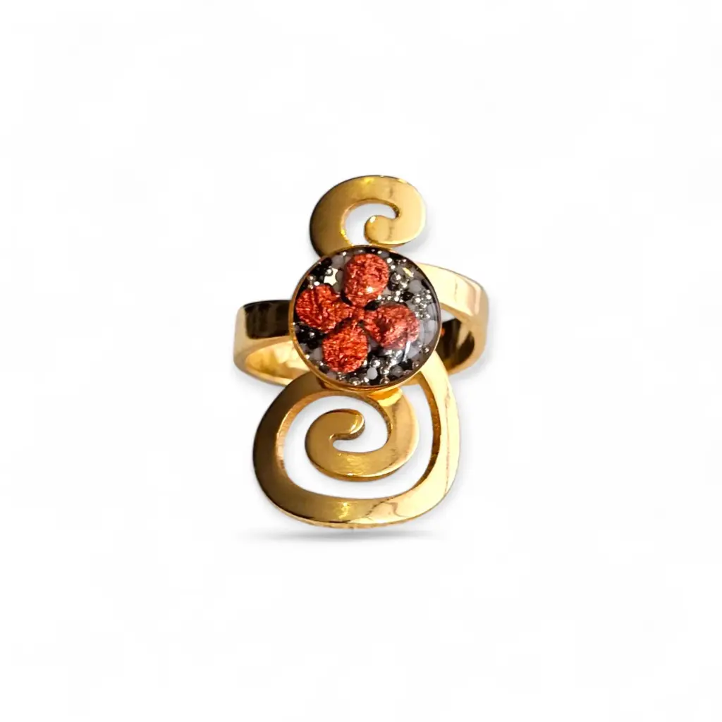 Anillo Artesanal Dorado Flor Natural - A1
