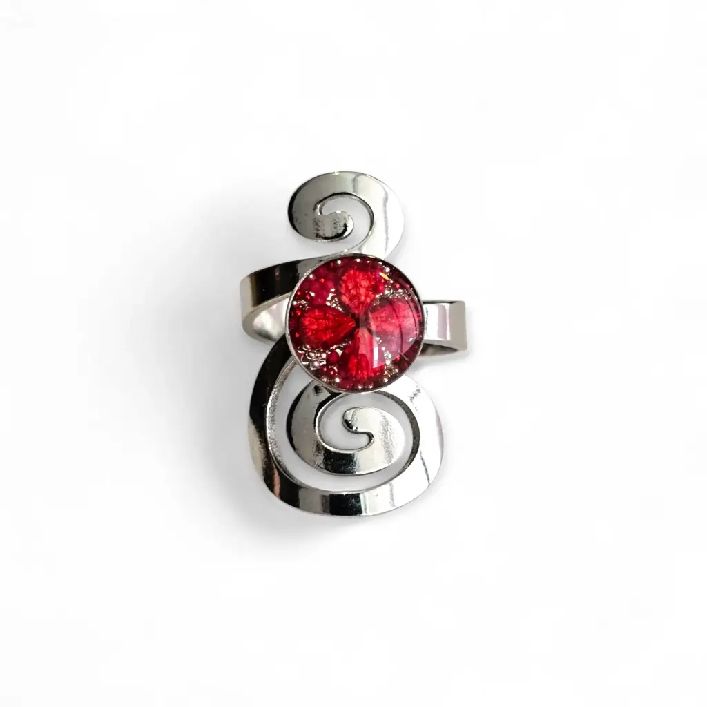 Anillo Artesanal Plateado Flor Natural - A12