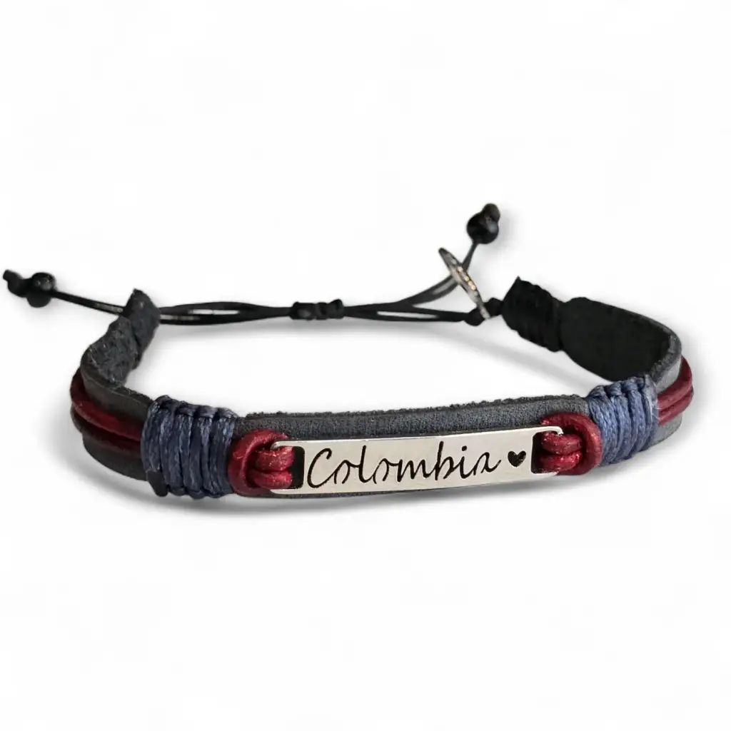 Pulsera Colombia Cuero y Acero - PA9