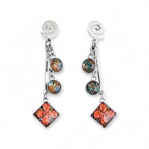 Arete Gota Flor Natural y Caviar Plateado - C4