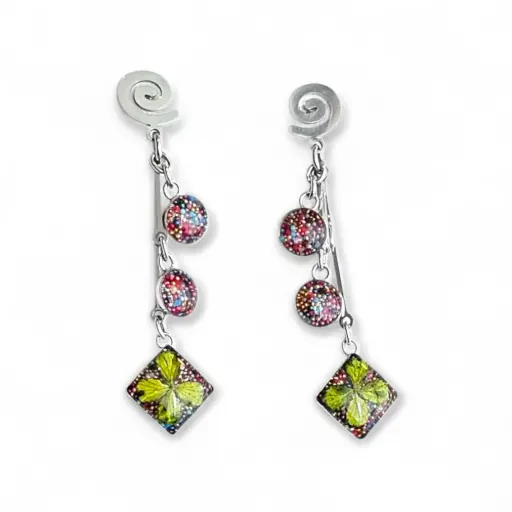 Arete Gota Flor Natural y Caviar Plateado - C5