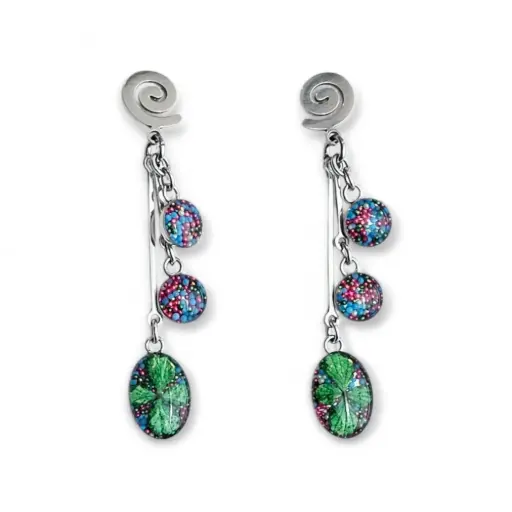 Arete Gota Flor Natural y Caviar Plateado - C6