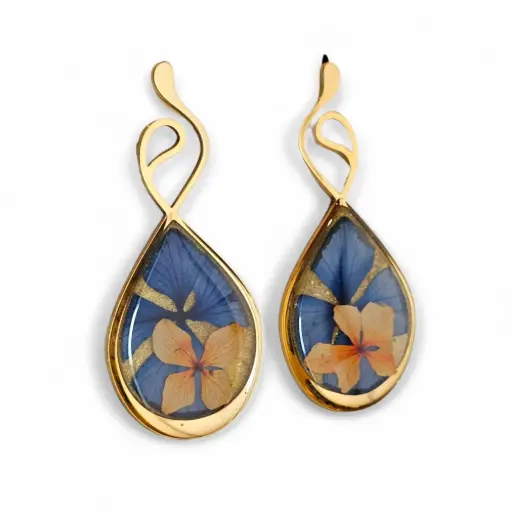 Arete Gota Flor Natural Dorado - C7