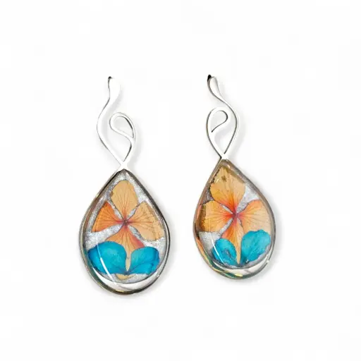 Arete Gota Flor Natural Plateado - C11
