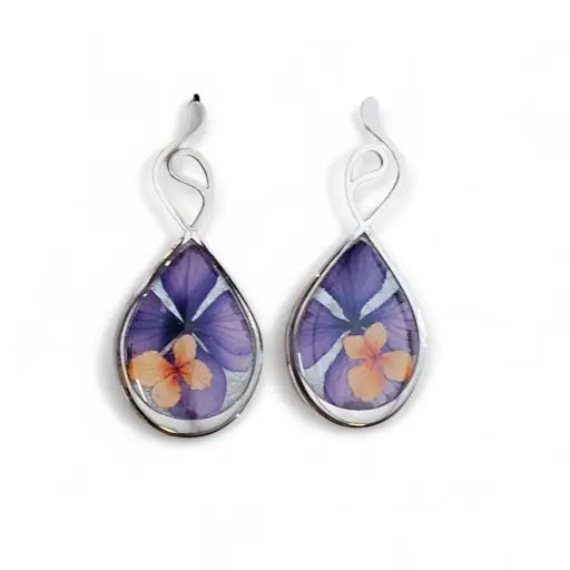 Arete Gota Flor Natural Plateado - C12