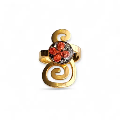 Anillo Artesanal Dorado Flor Natural - A1