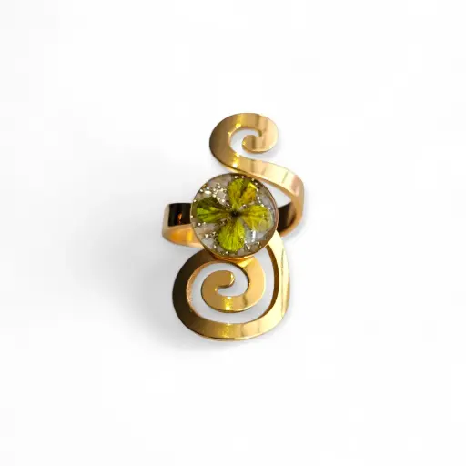 Anillo Artesanal Dorado Flor Natural - A2