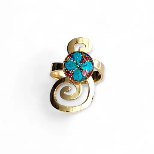 Anillo Artesanal Dorado Flor Natural - A4