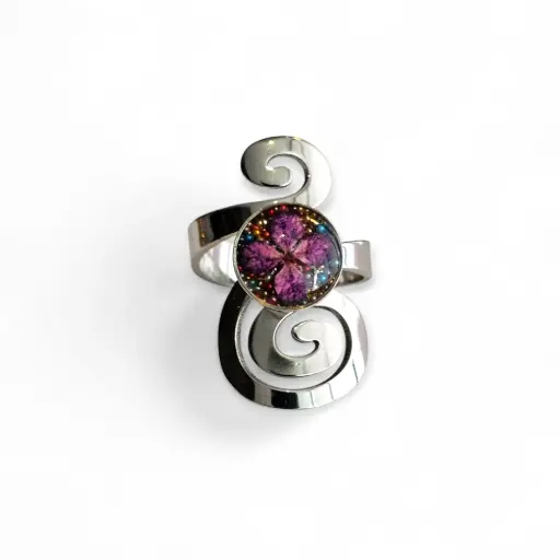 Anillo Artesanal Plateado Flor Natural - A6