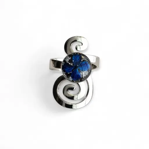 Anillo Artesanal Plateado Flor Natural - A8
