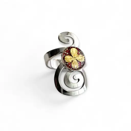 Anillo Artesanal Plateado Flor Natural - A9