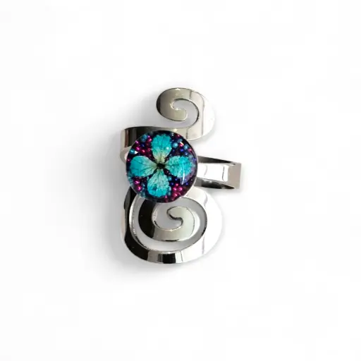 Anillo Artesanal Plateado Flor Natural - A10