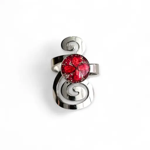 Anillo Artesanal Plateado Flor Natural - A12