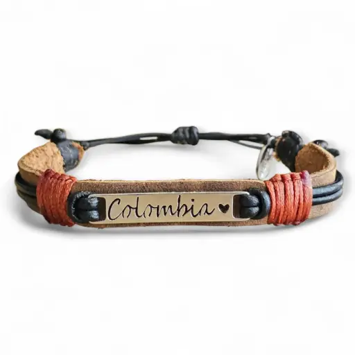 Pulsera Colombia Cuero y Acero - PA3