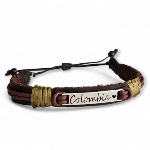 Pulsera Colombia Cuero y Acero - PA4