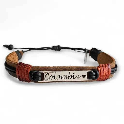 Pulsera Colombia Cuero y Acero - PA7
