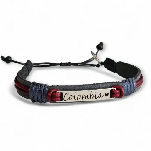 Pulsera Colombia Cuero y Acero - PA9
