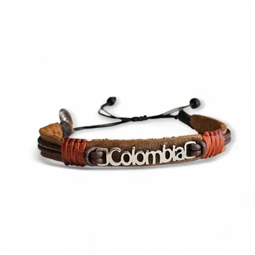 Pulsera Colombia Cuero y Acero - PA11